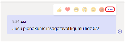 Reālistisks ziņojums ar iezīmētu izvēlni Papildopcijas.