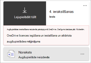 Ekrānuzņēmums ar ieraksta chiclet, kas norādīja, ka ieraksta augšupielāde neizdevās.