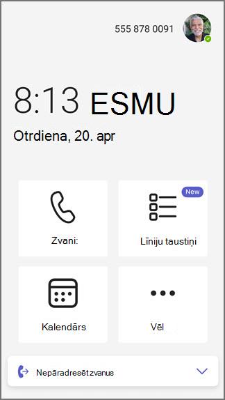 Teams tālruņa līnijas taustiņi Sākums