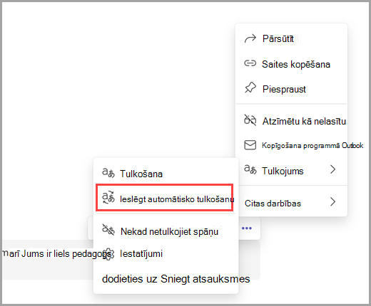 Atlasiet papildu opcijas, lai ieslēgtu automātisko tulkošanu