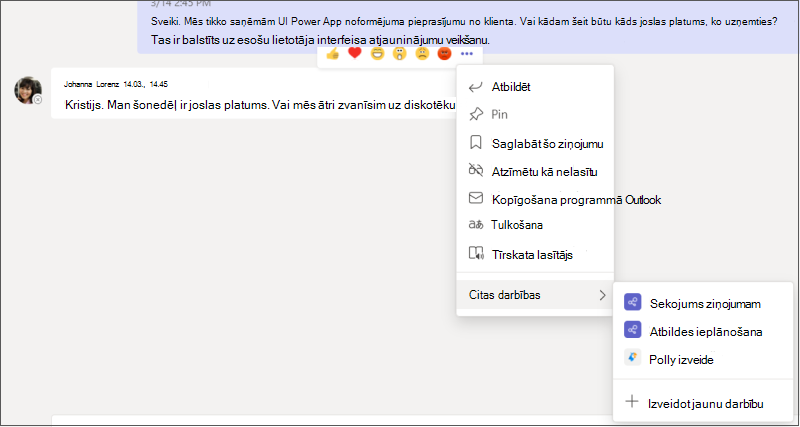 Pilnībā izvērsta izvēlne Papildu opcijas ar apakšizvēlnēm