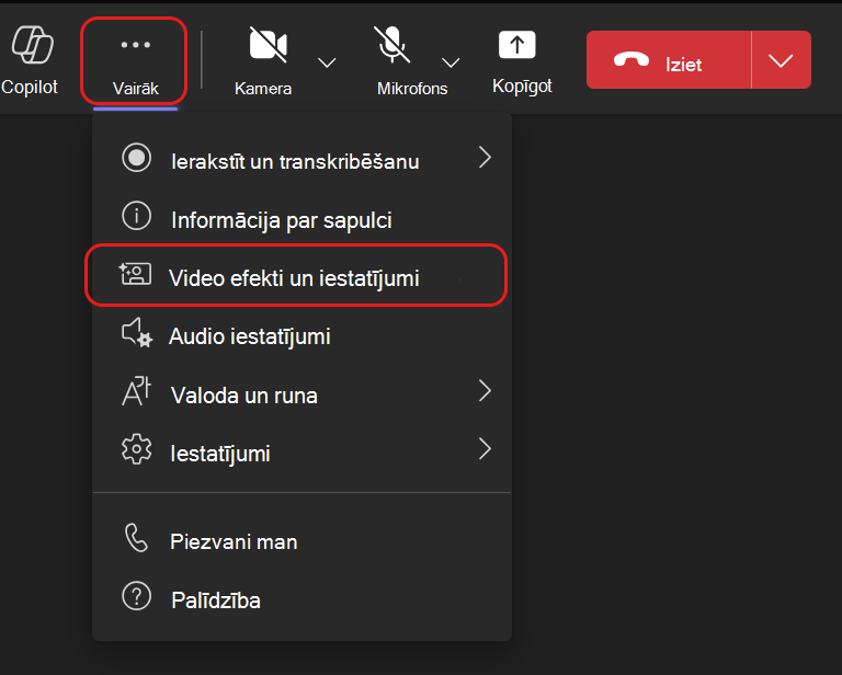 Avatāru izvēļņu joslu var atrast sadaļā Vairāk ...