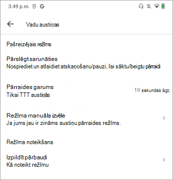 Rācijsaziņa: pārslēgt uz sarunas režīma iestatījumiem