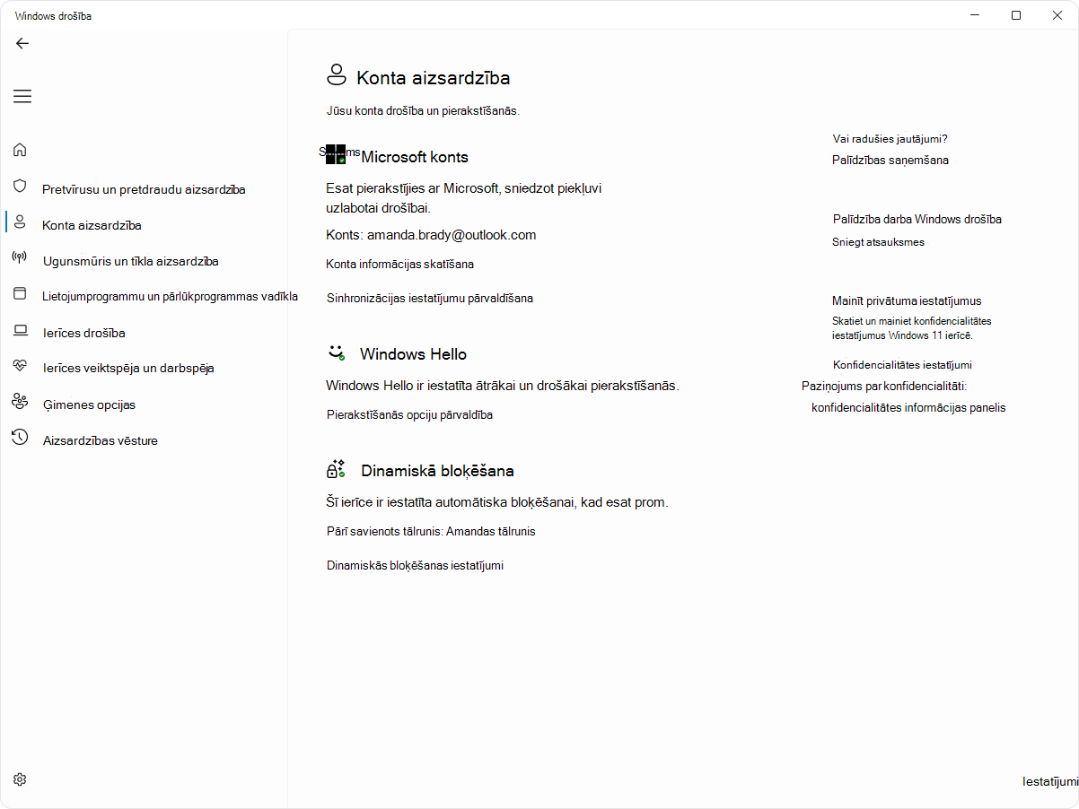 Screenshot of the account protection page of the Windows Security app.
