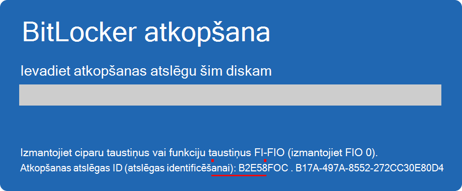 Screenshot of the BitLocker recovery screen highlighting the key ID.