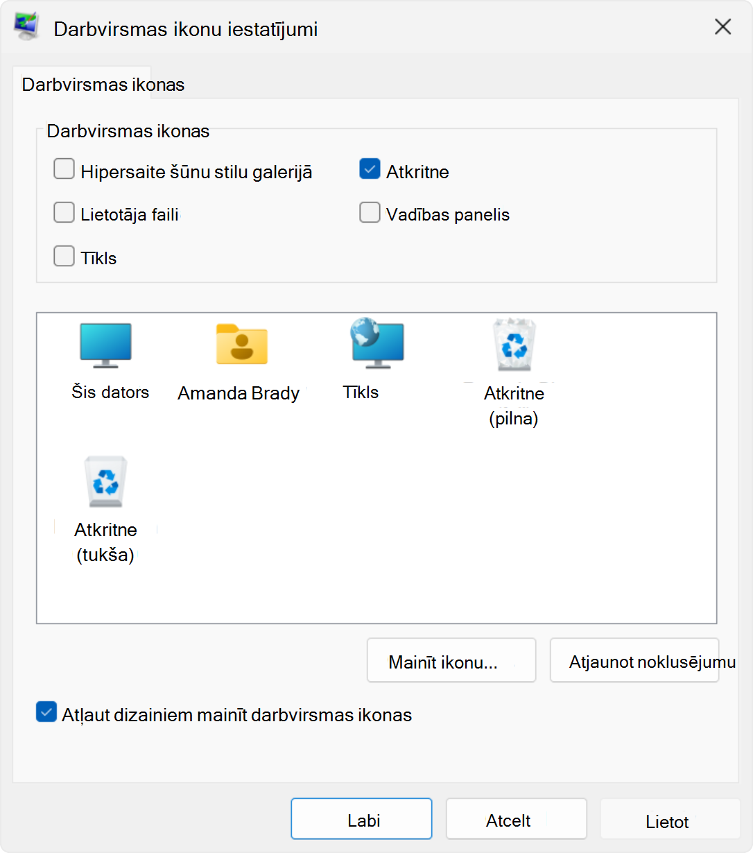 Screenshot of the desktop icon settings in Windows.
