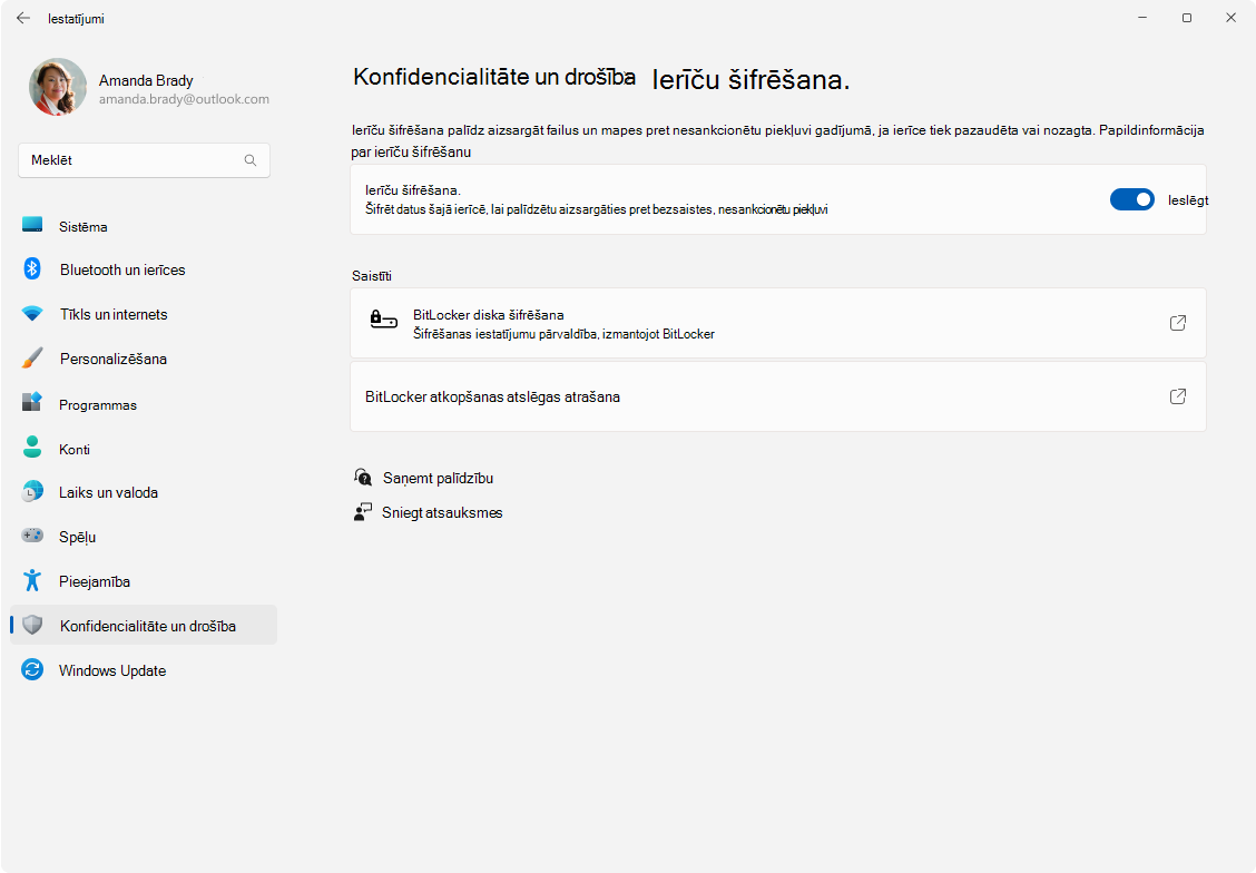Screenshot of Settings - device encryption.