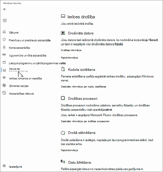 Screenshot of the device security screen in the Windows Security app.