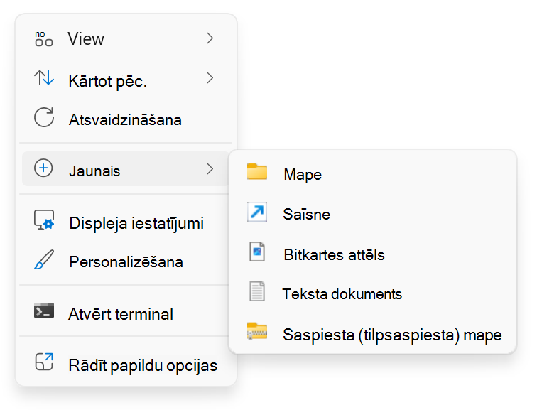 Screenshot of right-click > New.