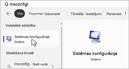 Meklējiet MSConfig.