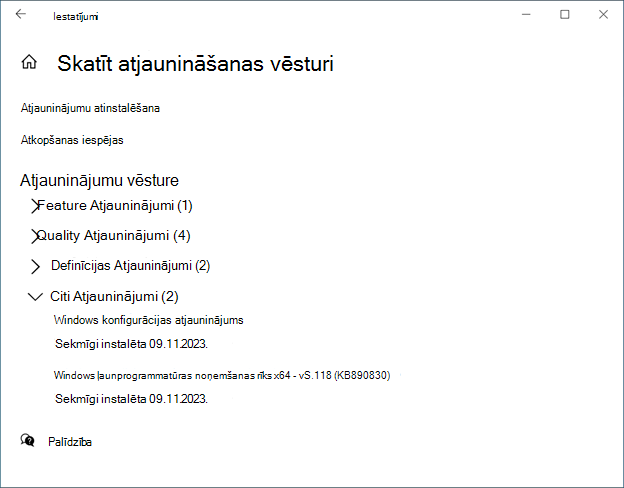 Atjauninājumu vēsture