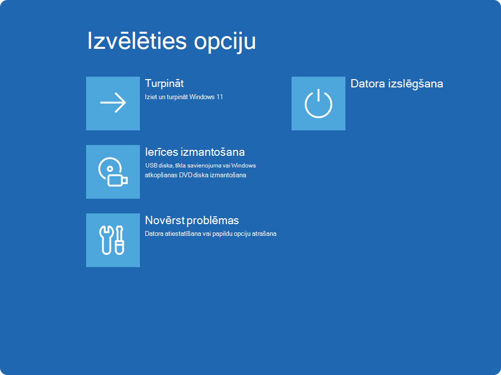 Screenshot of the Choose an option screen in Windows RE.