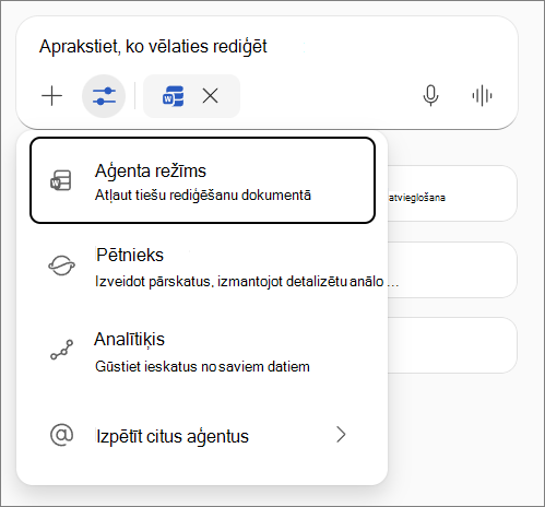Aģenta režīms programmā Word.