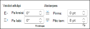 Atkāpju un atstarpju maiņa programmā Word tīmeklim