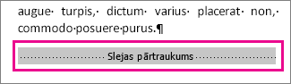 slejas pārtraukuma atlase ar ieslēgtu opciju Rādīt formatējumu