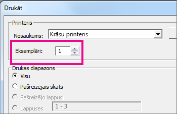 Word Web App printera dialogs