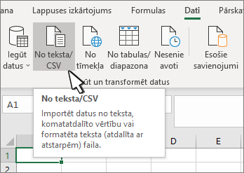 Teksta/CSV faila atlasīšana cilnē Dati