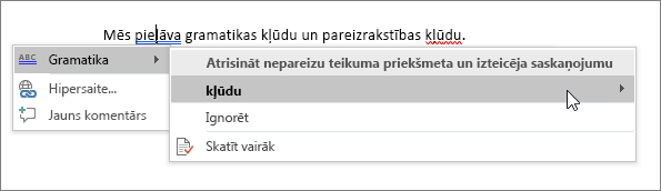 Office 365 Spelling & Grammar example