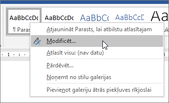 Ar peles labo pogu noklikšķiniet uz parastā stila un izvēlieties Modificēt