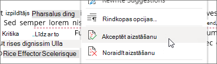 Noklikšķiniet ar peles labo pogu, lai akceptētu vai noraidītu izmaiņas.
