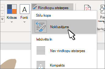 Noklusējuma iestatījums sadaļā Stilu kopa atlasīta