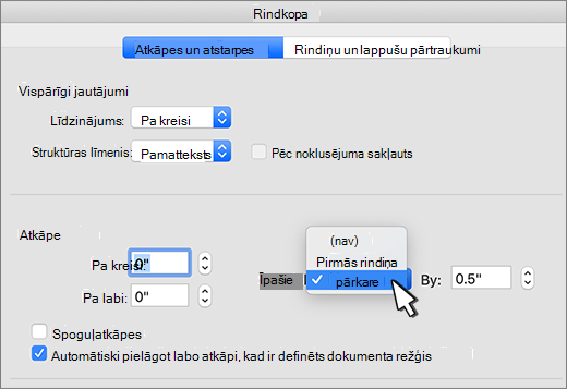 Pārkaru atkāpes atlasīšana
