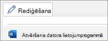 Rediģēšanas režīma izvēlne, komanda Atvērt datora lietojumprogrammā
