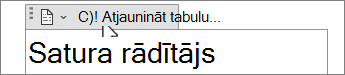 Poga Satura rādītājs Atjaunināt tabulu