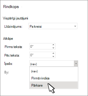 Pārkaru atkāpes atlasīšana