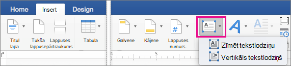 On the Insert tab, Text Box is highlighted.