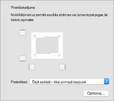 Tiek rādīts lodziņš Priekšskatījums dialoglodziņā Apmales un ēnojums