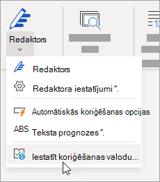 Cilnē Pārskatīšana noklikšķiniet uz Redaktors > Iestatīt koriģēšanas valodu