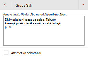 Dialoglodziņš Alternatīvais teksts programmā PowerPoint darbam ar Android.
