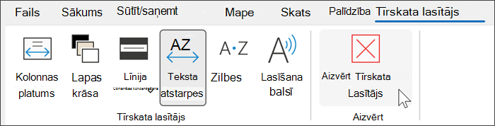Tīrskata lasītāja rīks programmā Outlook ar kursoru, kas novietots uz aizveršanas