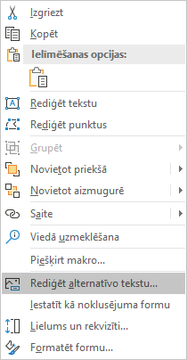 Excel Win32 izvēlne Alternatīvā teksta rediģēšana formām