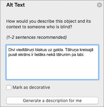 Alternatīvais teksts programmā PowerPoint darbam ar Mac