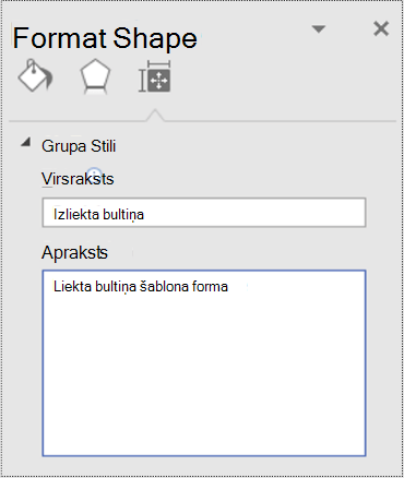 Alternatīvā teksta dialoglodziņš formu šablonam programmā Visio.