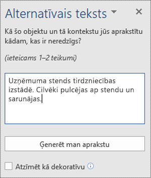 Alternatīvā teksta dialoglodziņš programmā Word darbam ar Windows