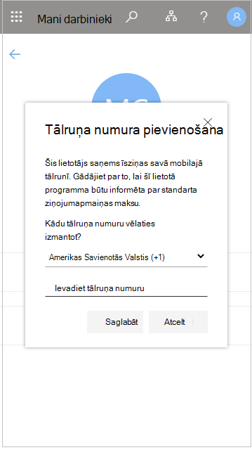 Lietotāja tālruņa numura pievienošana programmā Mani darbinieki