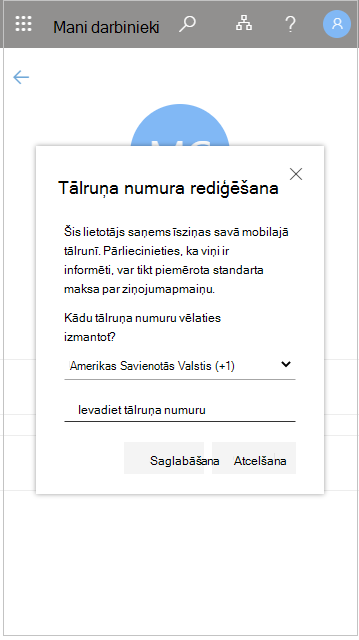 Darbinieka tālruņa numura rediģēšana sadaļā Mani darbinieki