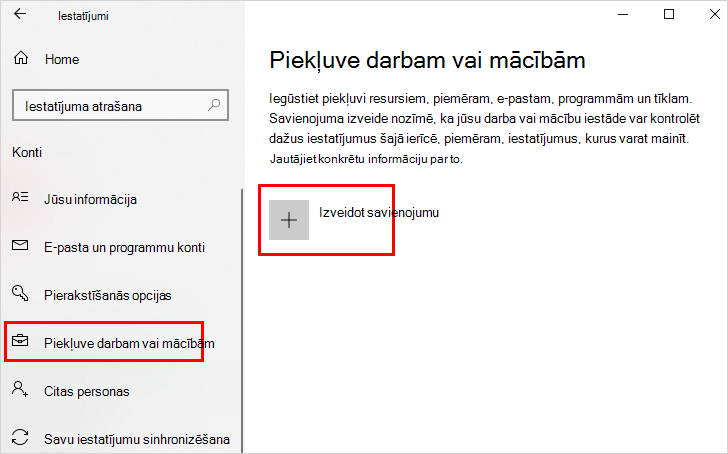 Piekļūt darba vai mācību ekrānam ar iezīmētu savienojuma izveides opciju