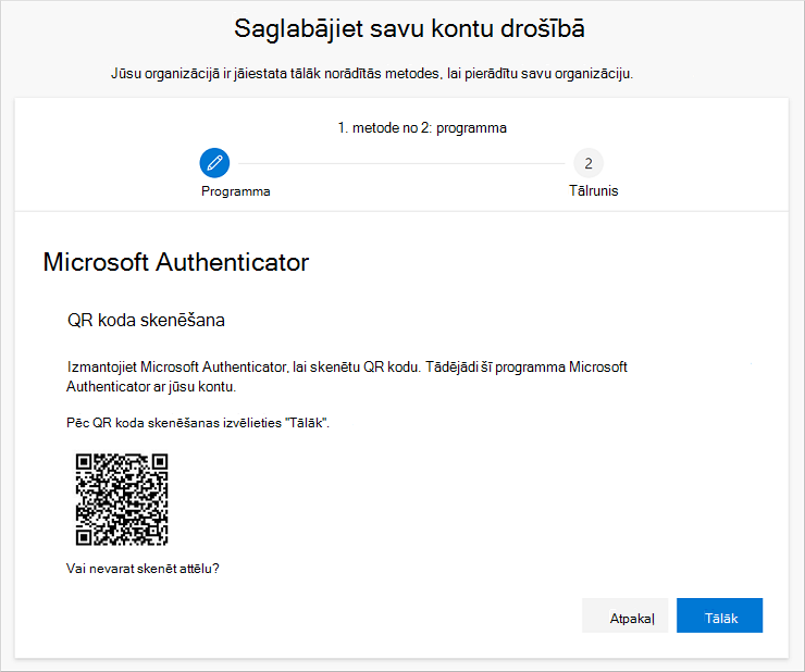 Skenējiet QR kodu, izmantojot programmu Authenticator