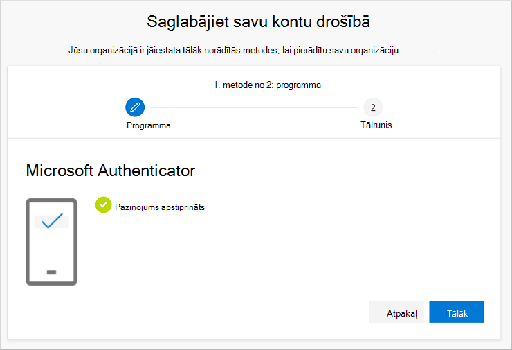 Paziņojums par sekmīgu izpildi, programmas un konta savienošana