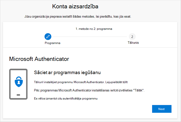 Konta drošības uzturēšanas vednis, kurā redzama programmas Authenticator lejupielādes lapa