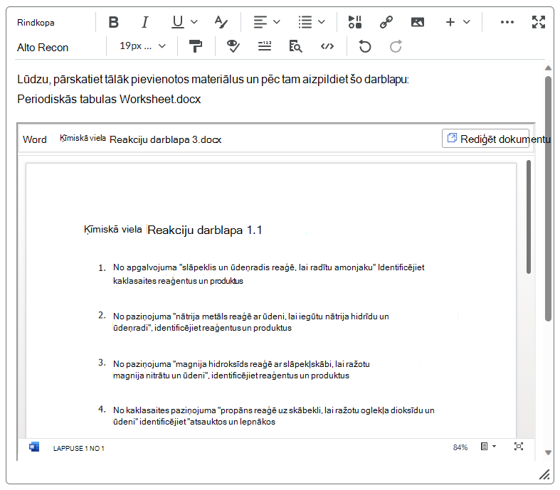 Ieguliet OneDrive failu Brightspace redaktorā, izmantojot pogu Ievietot materiālus.
