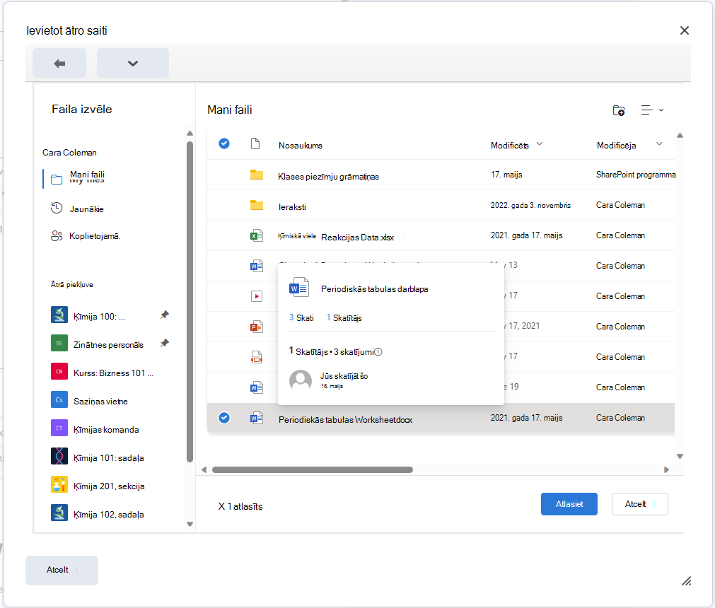 Ieguliet OneDrive failu Brightspace redaktorā, izmantojot pogu Ievietot ātro saiti.