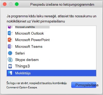 Parāda logā Piespiedu iziešana no lietojumprogrammām atlasītu meklētāju.