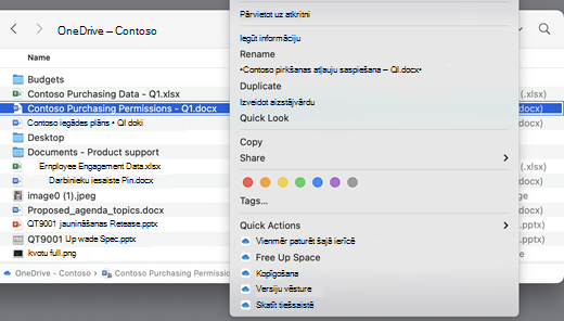 Rāda OneDrive ekrānu ar atvērtu izvēlni.