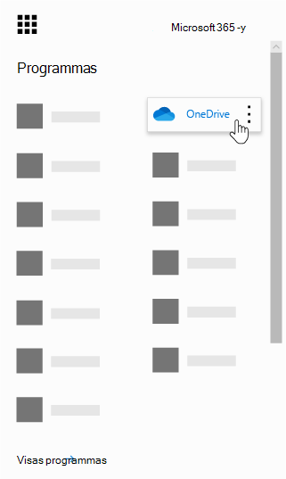 Office 365 lietojumprogrammu palaidējs ar iezīmētu programmu OneDrive