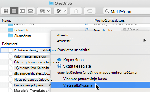 OneDrive Files on-Demand opciju ekrānuzņēmums Mac datora meklētājā